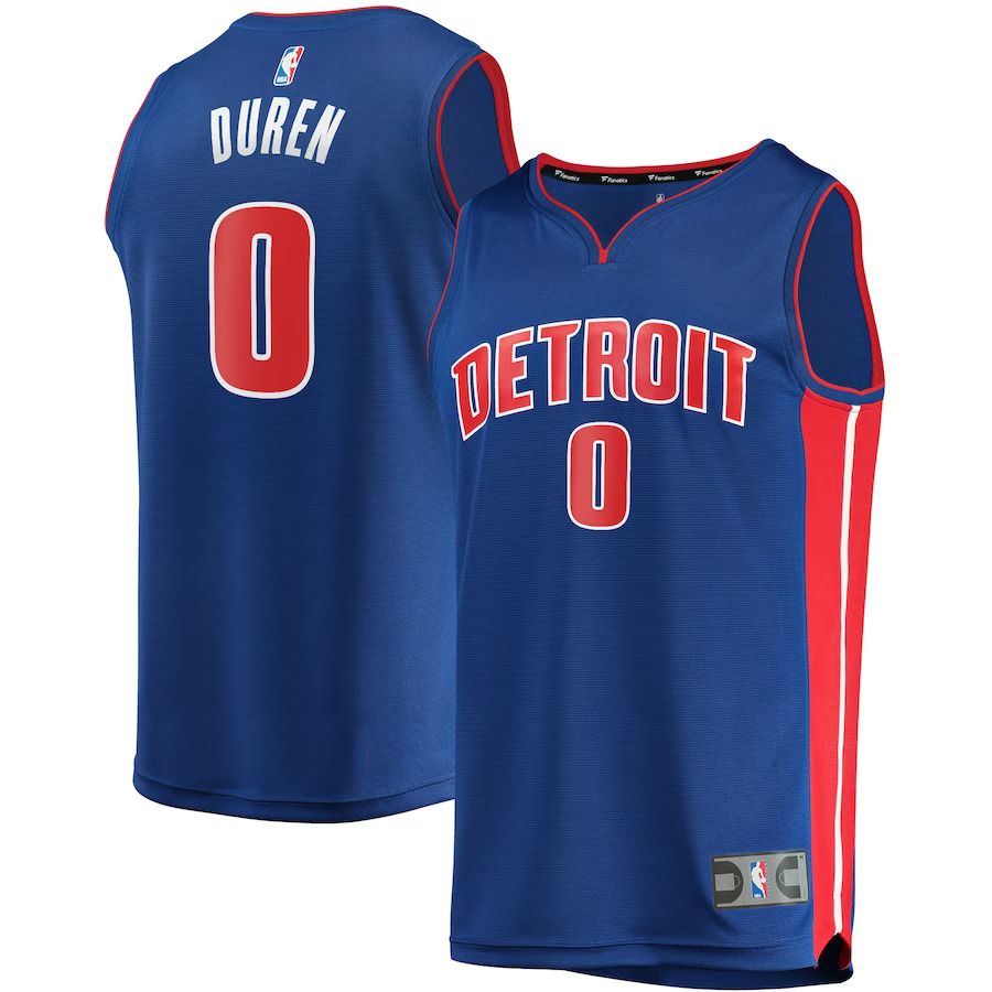 Men Detroit Pistons 0 Jalen Duren Fanatics Branded Blue Fast Break Replica NBA Jersey